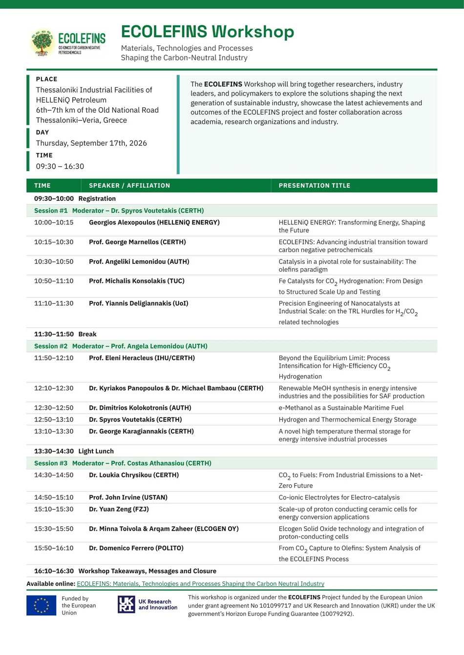 ECOLEFINS Workshop programme